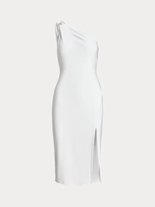 Ralph Lauren buckle-trim one-shoulder cocktail dress